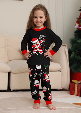 Christmas-themed Family Matching Pajama Set with Santa Claus Light-Up Letter Print, Cozy Home Wear for Kids and Adults