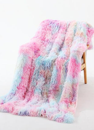Rainbow Plush Super Soft Blanket Colorful Bedding Sofa Cover Furry Fuzzy Fur Warm Throw Cozy Couch Blanket for Winte