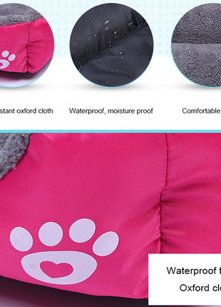 New, soft, and cozy fleece pet bed. Waterproof bottom. Suitable for small, medium & large pets. Keeps pets warm.
