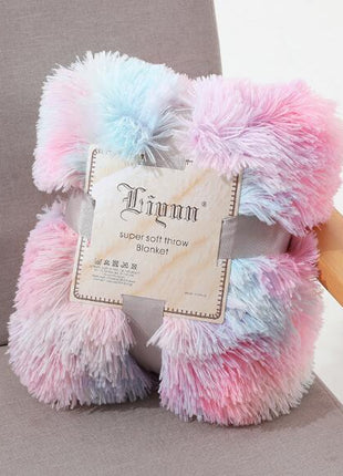Rainbow Plush Super Soft Blanket Colorful Bedding Sofa Cover Furry Fuzzy Fur Warm Throw Cozy Couch Blanket for Winte