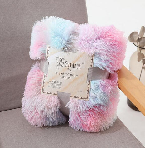 Rainbow Plush Super Soft Blanket Colorful Bedding Sofa Cover Furry Fuzzy Fur Warm Throw Cozy Couch Blanket for Winte
