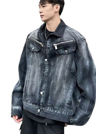 Vintage washed vintage tie dye denim jacket for men and women