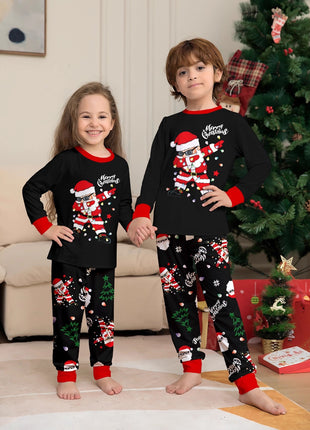 Christmas-themed Family Matching Pajama Set with Santa Claus Light-Up Letter Print, Cozy Home Wear for Kids and Adults