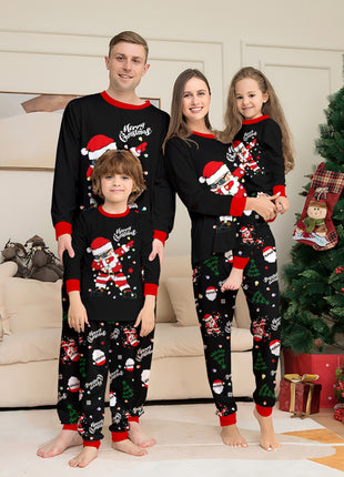 Christmas-themed Family Matching Pajama Set with Santa Claus Light-Up Letter Print, Cozy Home Wear for Kids and Adults