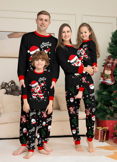 Christmas-themed Family Matching Pajama Set with Santa Claus Light-Up Letter Print, Cozy Home Wear for Kids and Adults