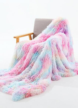 Rainbow Plush Super Soft Blanket Colorful Bedding Sofa Cover Furry Fuzzy Fur Warm Throw Cozy Couch Blanket for Winte