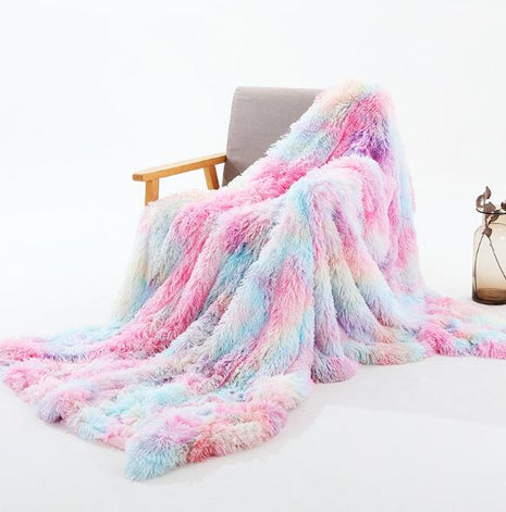 Rainbow Plush Super Soft Blanket Colorful Bedding Sofa Cover Furry Fuzzy Fur Warm Throw Cozy Couch Blanket for Winte