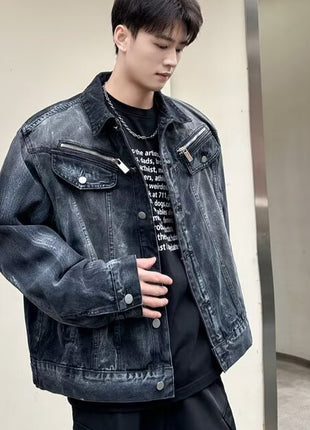 Vintage washed vintage tie dye denim jacket for men and women