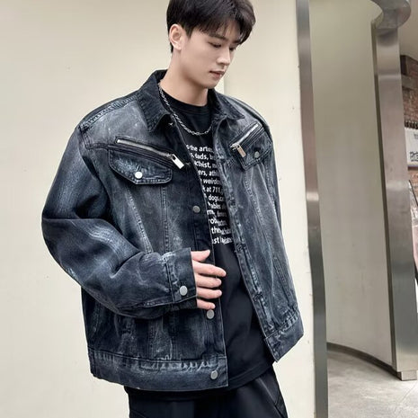 Vintage washed vintage tie dye denim jacket for men and women