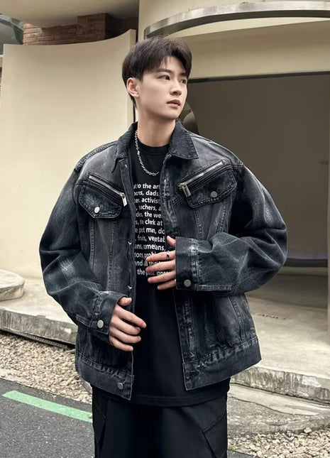 Vintage washed vintage tie dye denim jacket for men and women