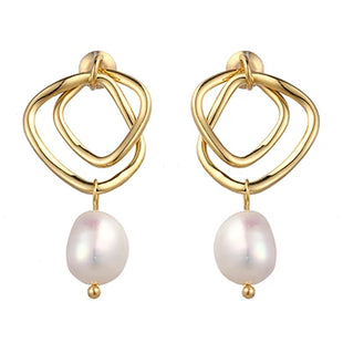 Geometric Drop Natural Pearl Earrings