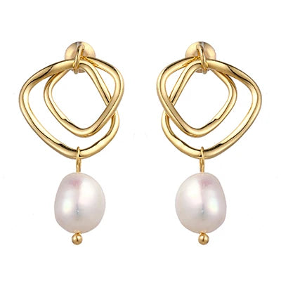 Geometric Drop Natural Pearl Earrings